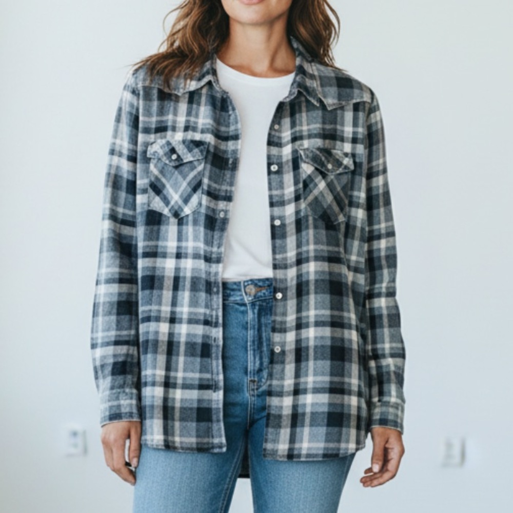 New White Crow Plaid Flannel Top